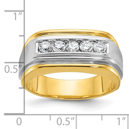 IBGoodman 10k Two-tone Men's Polished Satin and Grooved 5-Stone 1/2 Carat A Quality Diamond Ring