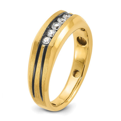 IBGoodman 10k with Black Rhodium Men's Polished Satin and Grooved 1/4 Carat A Quality Diamond 5-Stone Ring