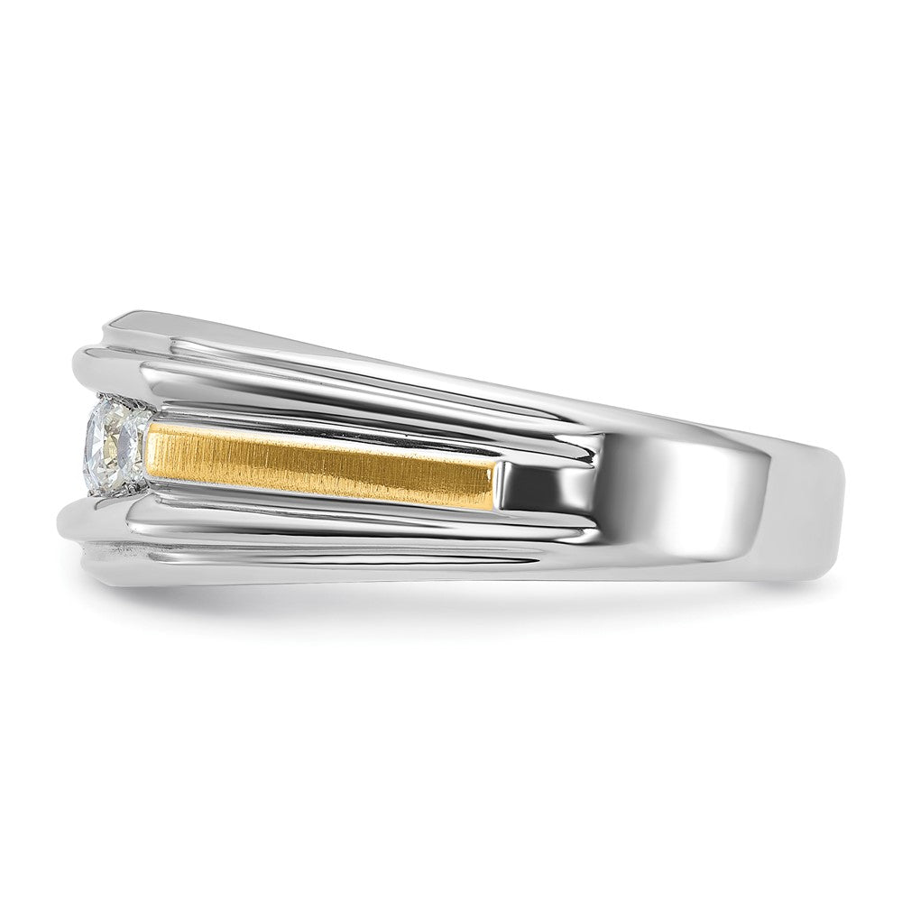 IBGoodman 14k Two-tone 1/2 carat Lab Grown Diamond VS/SI+ G+ Complete Polished Satin and Grooved Five Stone Men's Ring