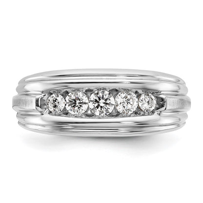 IBGoodman 14k Two-tone 1/2 carat Lab Grown Diamond VS/SI+ G+ Complete Polished Satin and Grooved Five Stone Men's Ring