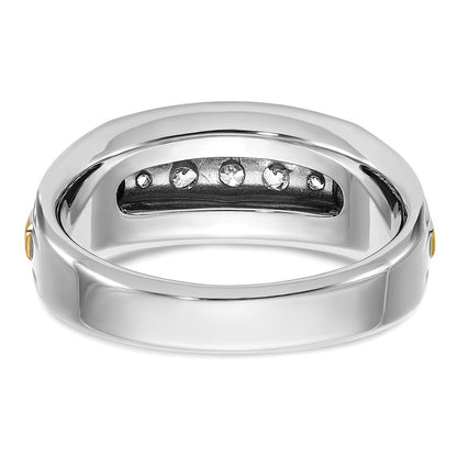 IBGoodman 14k Two-tone 1/2 carat Lab Grown Diamond VS/SI+ G+ Complete Polished Satin and Grooved Five Stone Men's Ring