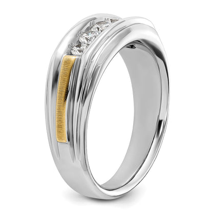 IBGoodman 14k Two-tone 1/2 carat Lab Grown Diamond VS/SI+ G+ Complete Polished Satin and Grooved Five Stone Men's Ring