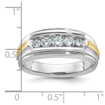 IBGoodman 14k Two-tone Polished Satin and Grooved Five Stone Men's Ring Mounting
