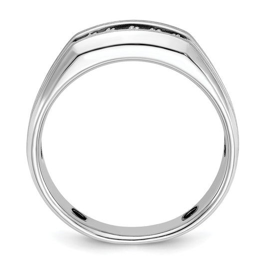 IBGoodman 14k White Gold Polished Satin and Grooved Five Stone Men's Ring Mounting