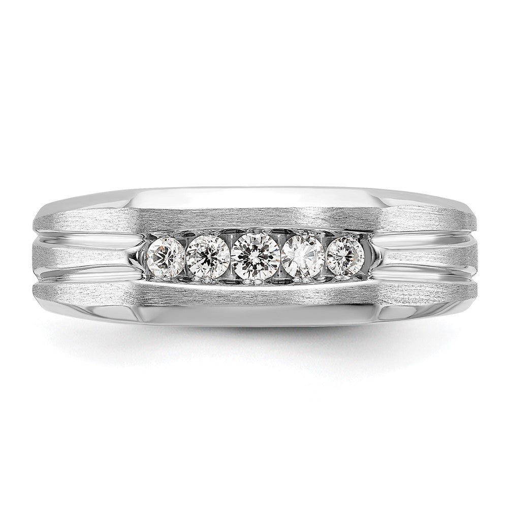IBGoodman 14k White Gold Polished Satin and Grooved Five Stone Men's Ring Mounting