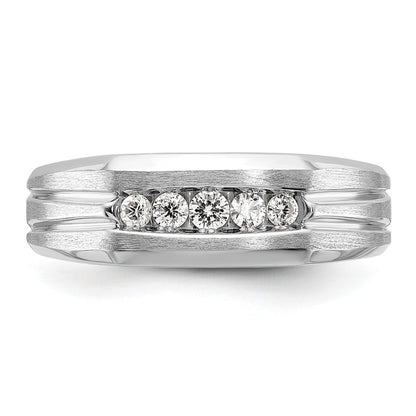 IBGoodman 14k White Gold 1/4 carat Lab Grown Diamond VS/SI+ G+ Complete Polished Satin and Grooved Five Stone Men's Ring