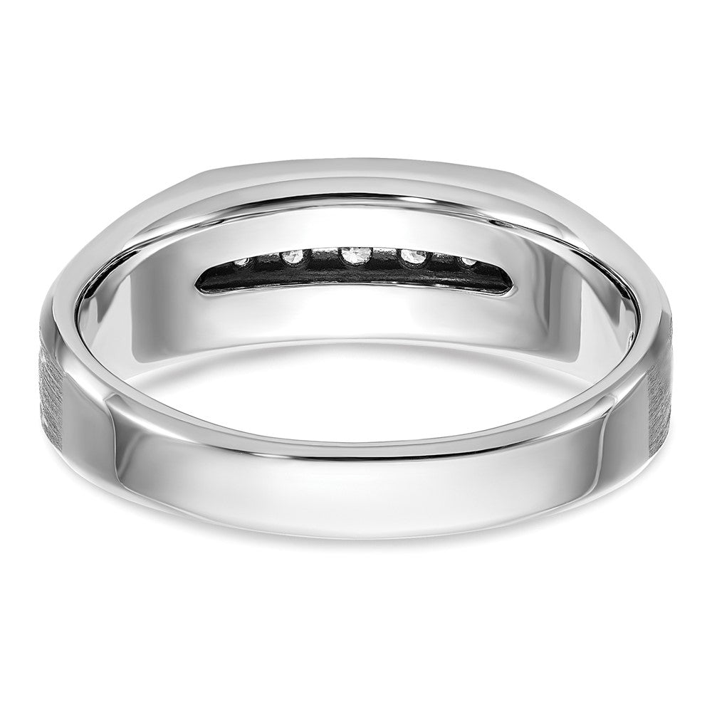 IBGoodman 14k White Gold Polished Satin and Grooved Five Stone Men's Ring Mounting