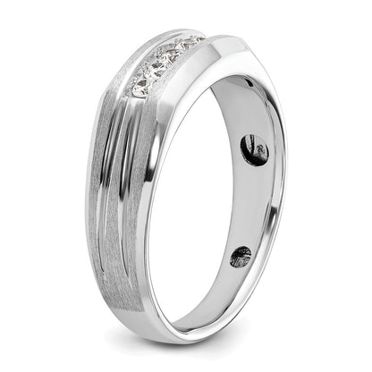 IBGoodman 14k White Gold Polished Satin and Grooved Five Stone Men's Ring Mounting