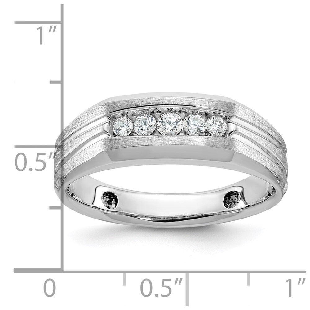 IBGoodman 14k White Gold Polished Satin and Grooved Five Stone Men's Ring Mounting