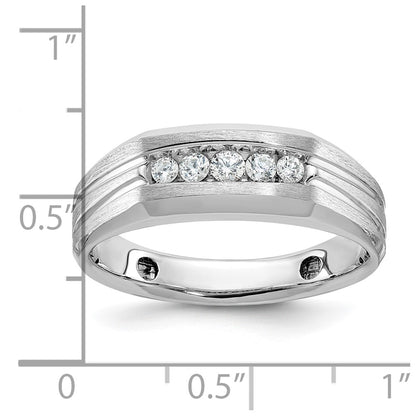IBGoodman 14k White Gold Polished Satin and Grooved Five Stone Men's Ring Mounting