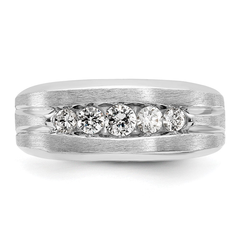IBGoodman 14k White Gold Men's Polished and Brushed 5-Stone 1/2 Carat AA Quality Diamond Ring