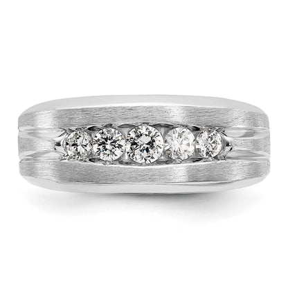 IBGoodman 14k White Gold Men's Polished and Brushed 5-Stone 1/2 Carat AA Quality Diamond Ring