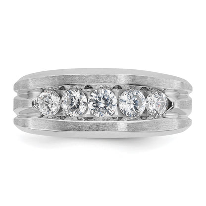 IBGoodman 10k White Gold Men's Polished Satin and Grooved 5-Stone 1 Carat A Quality Diamond Ring