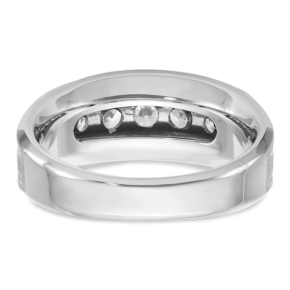 IBGoodman 10k White Gold Men's Polished Satin and Grooved 5-Stone 1 Carat A Quality Diamond Ring