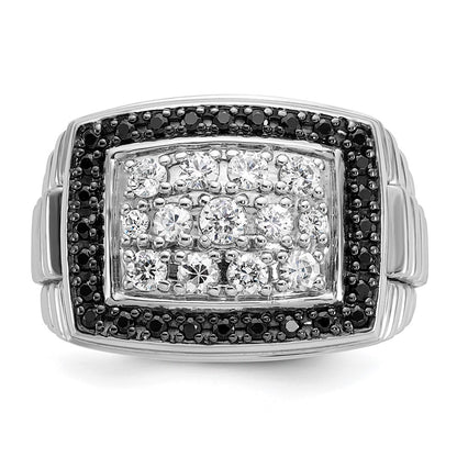 IBGoodman 14k White Gold 1 carat Lab Grown Diamond VS/SI+ G+ and Black Mined Diamond Complete Cluster Men's Ring