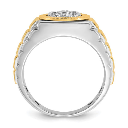 IBGoodman 14k Two-Tone 1/2 carat Lab Grown Diamond VS/SI+ G+ Complete Ribbed Men's Cluster Ring
