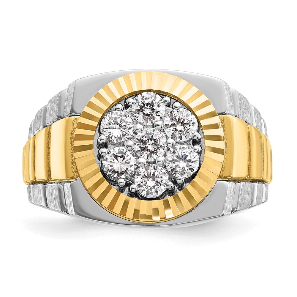 IBGoodman 14k Two-Tone 1 carat Lab Grown Diamond VS/SI+ G+ Complete Ribbed Men's Cluster Ring