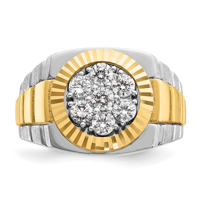 IBGoodman 14k Two-Tone 1 carat Lab Grown Diamond VS/SI+ G+ Complete Ribbed Men's Cluster Ring
