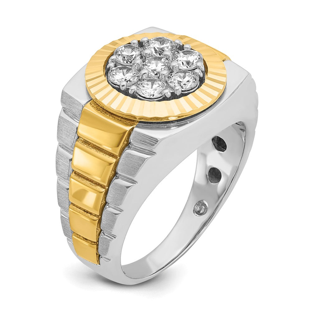 IBGoodman 14k Two-Tone 1 carat Lab Grown Diamond VS/SI+ G+ Complete Ribbed Men's Cluster Ring