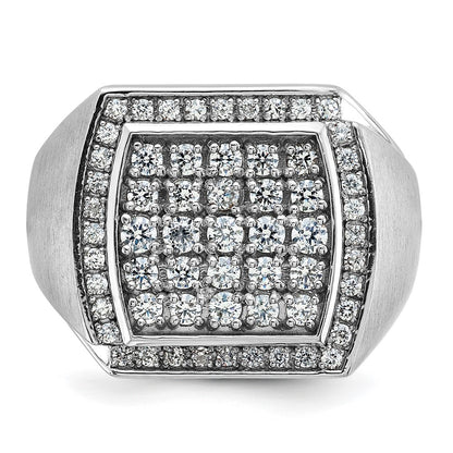 IBGoodman 10k White Gold Men's Polished and Satin 1 1/3 Carat A Quality Diamond Cluster Ring