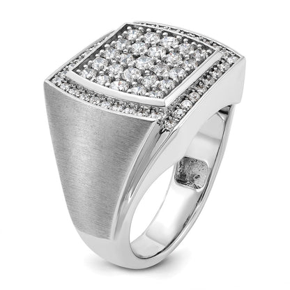 IBGoodman 10k White Gold Men's Polished and Satin 1 1/3 Carat A Quality Diamond Cluster Ring