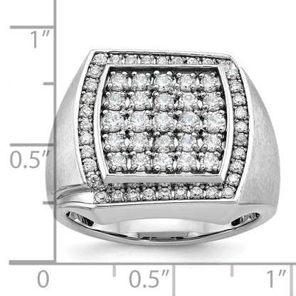IBGoodman 10k White Gold Men's Polished and Satin 1 1/3 Carat A Quality Diamond Cluster Ring