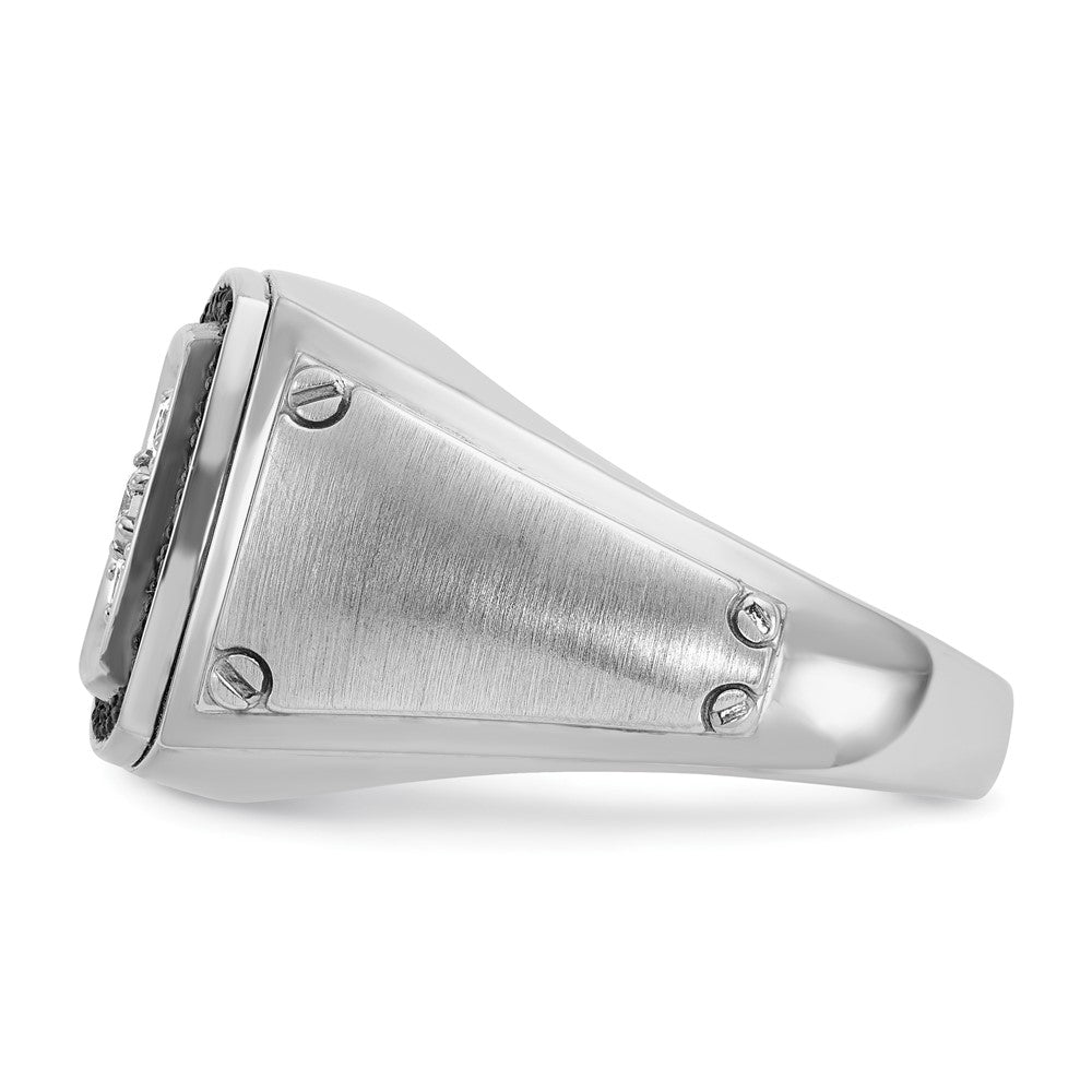 IBGoodman 10k White Gold Men's Polished and Satin 3/4 Carat A Quality Black and White Diamond Halo Cluster Ring