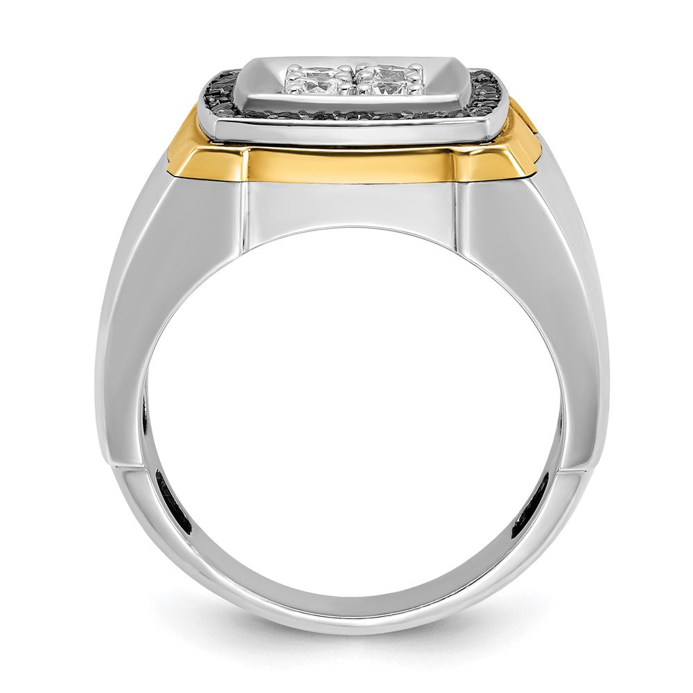 IBGoodman 10k Two-tone Men's Polished 3/4 Carat A Quality Black and White Diamond Square Cluster Ring