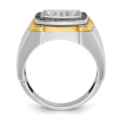 IBGoodman 10k Two-tone Men's Polished 3/4 Carat A Quality Black and White Diamond Square Cluster Ring