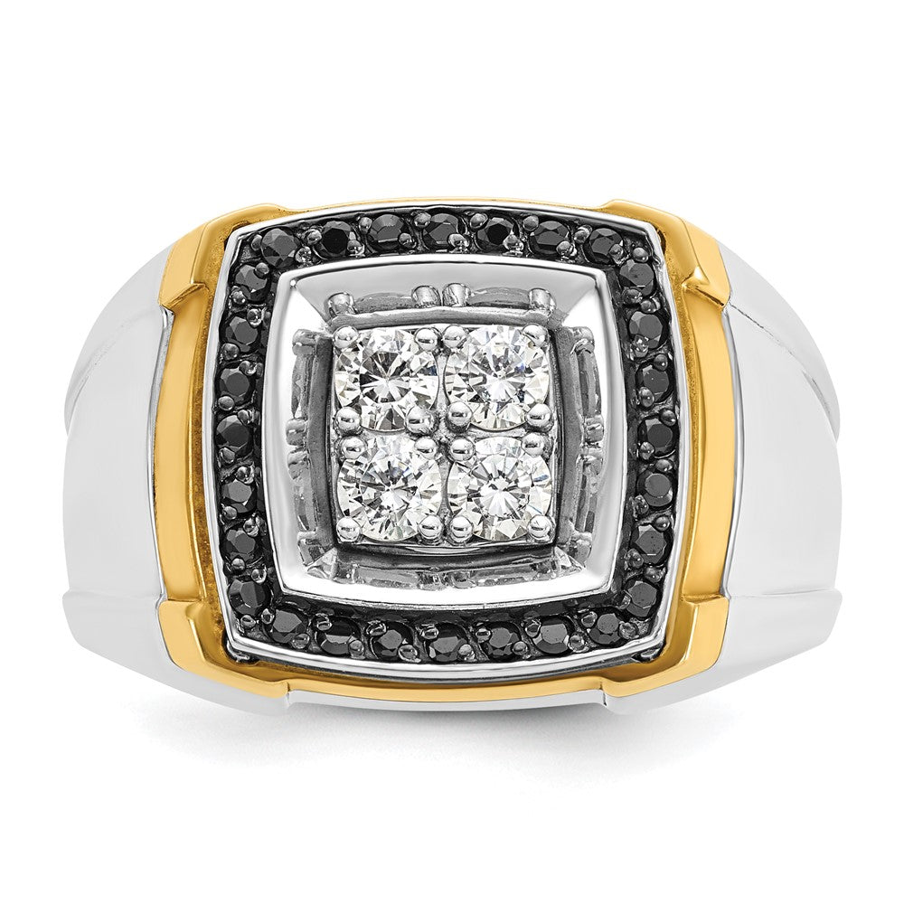 IBGoodman 10k Two-tone Men's Polished 3/4 Carat A Quality Black and White Diamond Square Cluster Ring
