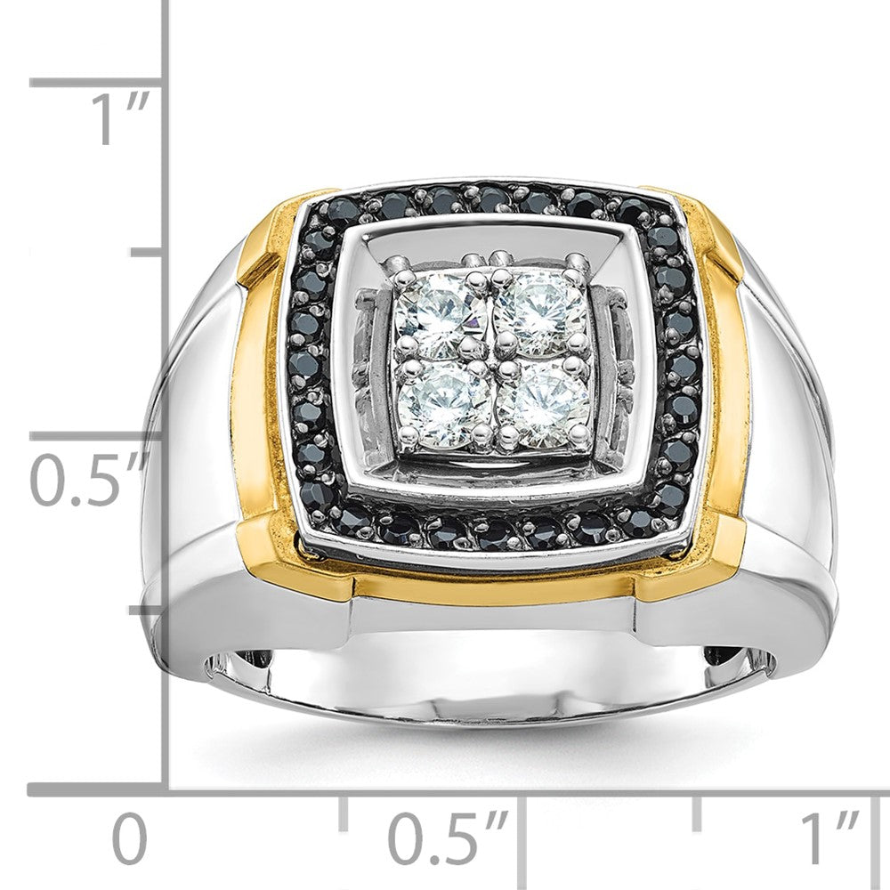 IBGoodman 10k Two-tone Men's Polished 3/4 Carat A Quality Black and White Diamond Square Cluster Ring