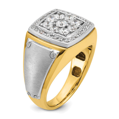 IBGoodman 10k Two-tone Men's Polished and Satin 1 Carat A Quality Diamond Square Cluster Ring