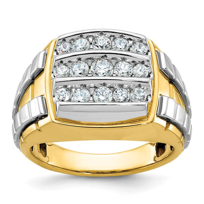 IBGoodman 10k Two-tone Men's Polished and Grooved 3-Row Cluster Ring Mounting