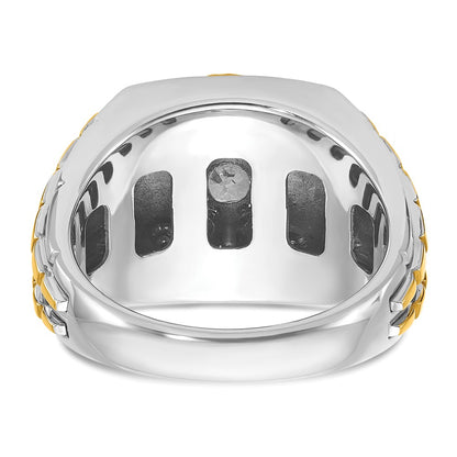 IBGoodman 14k Two Tone 1 carat Lab Grown Diamond VS/SI+ G+ Complete Polished Satin and Textured Men's Ring