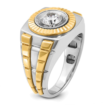 IBGoodman 14k Two Tone 1 carat Lab Grown Diamond VS/SI+ G+ Complete Polished Satin and Textured Men's Ring