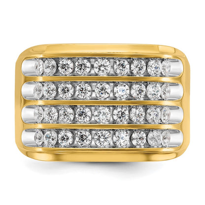 IB Goodman 10k with White Rhodium Mens Polished and Grooved 4-Row 1.5 Carat A Quality Diamond Ring