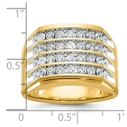 IB Goodman 10k with White Rhodium Mens Polished and Grooved 4-Row 1.5 Carat A Quality Diamond Ring