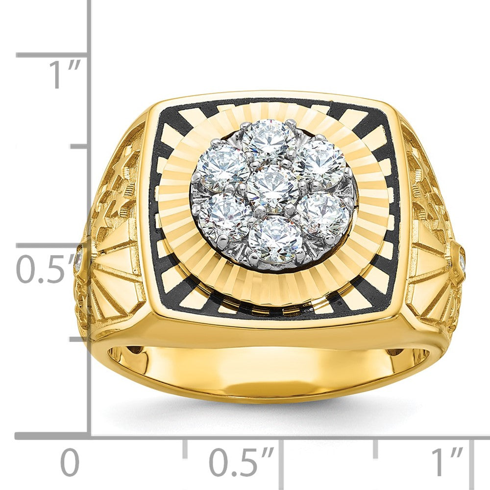 IBGoodman 10k Two-tone with Black Enamel Men's Polished Textured and Diamond-cut 1 Carat A Quality Diamond Stars and Stripes Round Cluster Ring