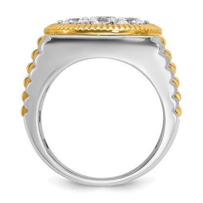 IBGoodman 14k Two-Tone 3 carat Lab Grown Diamond VS/SI+ G+ Complete Ribbed Men's Cluster Ring