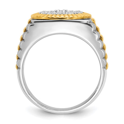 IB Goodman 14k Two-tone Mens Polished/Satin/Ribbed Holds 6-1.9mm/13-2.5mm Stones Cluster Ring Mounting
