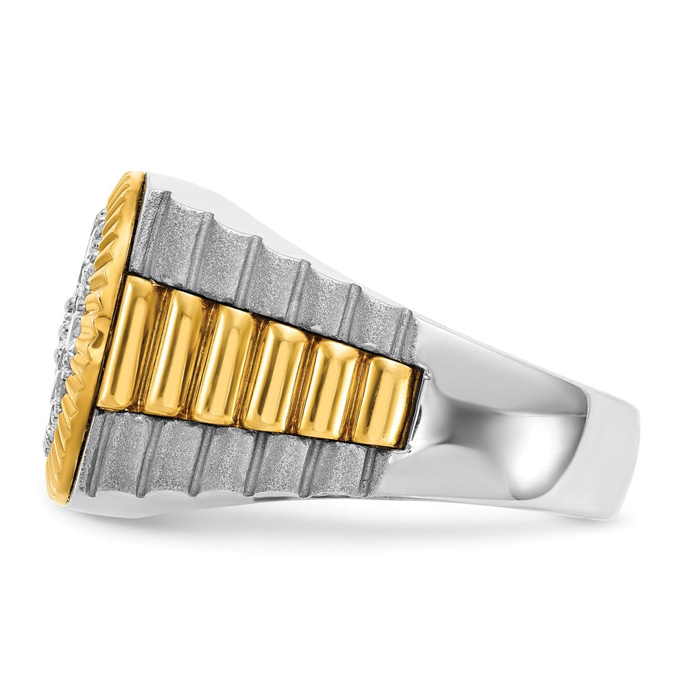 IB Goodman 14k Two-tone Mens Polished/Satin/Ribbed Holds 6-1.9mm/13-2.5mm Stones Cluster Ring Mounting