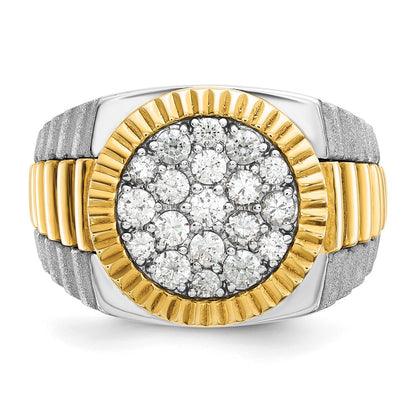 IB Goodman 14k Two-tone Mens Polished/Satin/Ribbed Holds 6-1.9mm/13-2.5mm Stones Cluster Ring Mounting