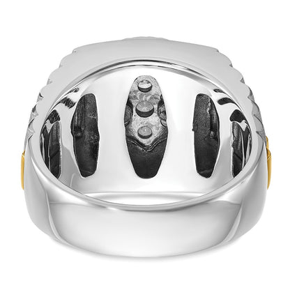 IB Goodman 14k Two-tone Mens Polished/Satin/Ribbed Holds 6-1.9mm/13-2.5mm Stones Cluster Ring Mounting