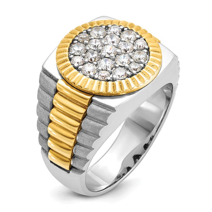 IB Goodman 14k Two-tone Mens Polished/Satin/Ribbed Holds 6-1.9mm/13-2.5mm Stones Cluster Ring Mounting