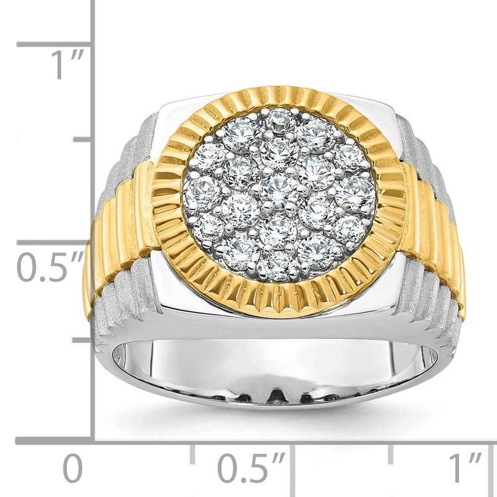 IB Goodman 14k Two-tone Mens Polished/Satin/Ribbed Holds 6-1.9mm/13-2.5mm Stones Cluster Ring Mounting