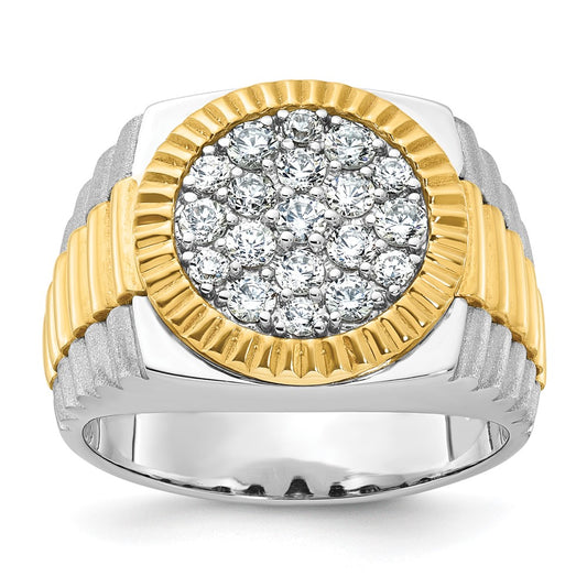 IBGoodman 14k Two-Tone 1 1/6 carat Lab Grown Diamond VS/SI+ G+ Complete Ribbed Men's Cluster Ring