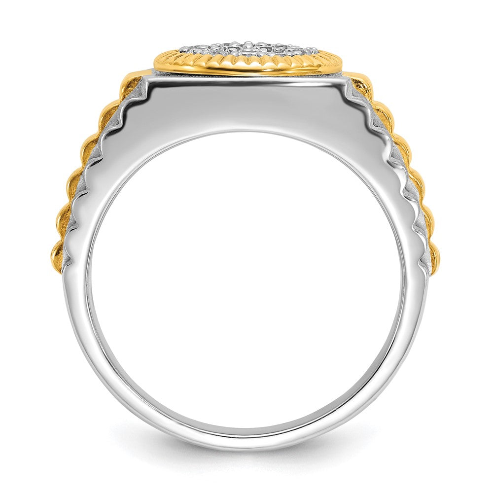 IB Goodman 14k Two-tone Mens Polished/Satin/Ribbed Holds 6-1.7mm/13-2.0mm Stones Cluster Ring Mounting