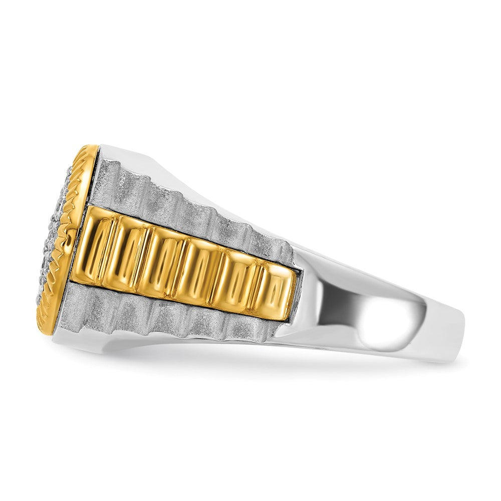IB Goodman 14k Two-tone Mens Polished/Satin/Ribbed Holds 6-1.7mm/13-2.0mm Stones Cluster Ring Mounting