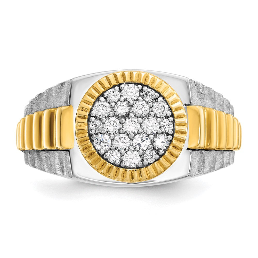 IB Goodman 14k Two-tone Mens Polished/Satin/Ribbed Holds 6-1.7mm/13-2.0mm Stones Cluster Ring Mounting
