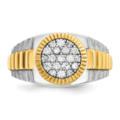 IB Goodman 14k Two-tone Mens Polished/Satin/Ribbed Holds 6-1.7mm/13-2.0mm Stones Cluster Ring Mounting